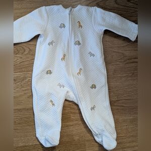 Little Me White Quilted Footie with Animal Prints
